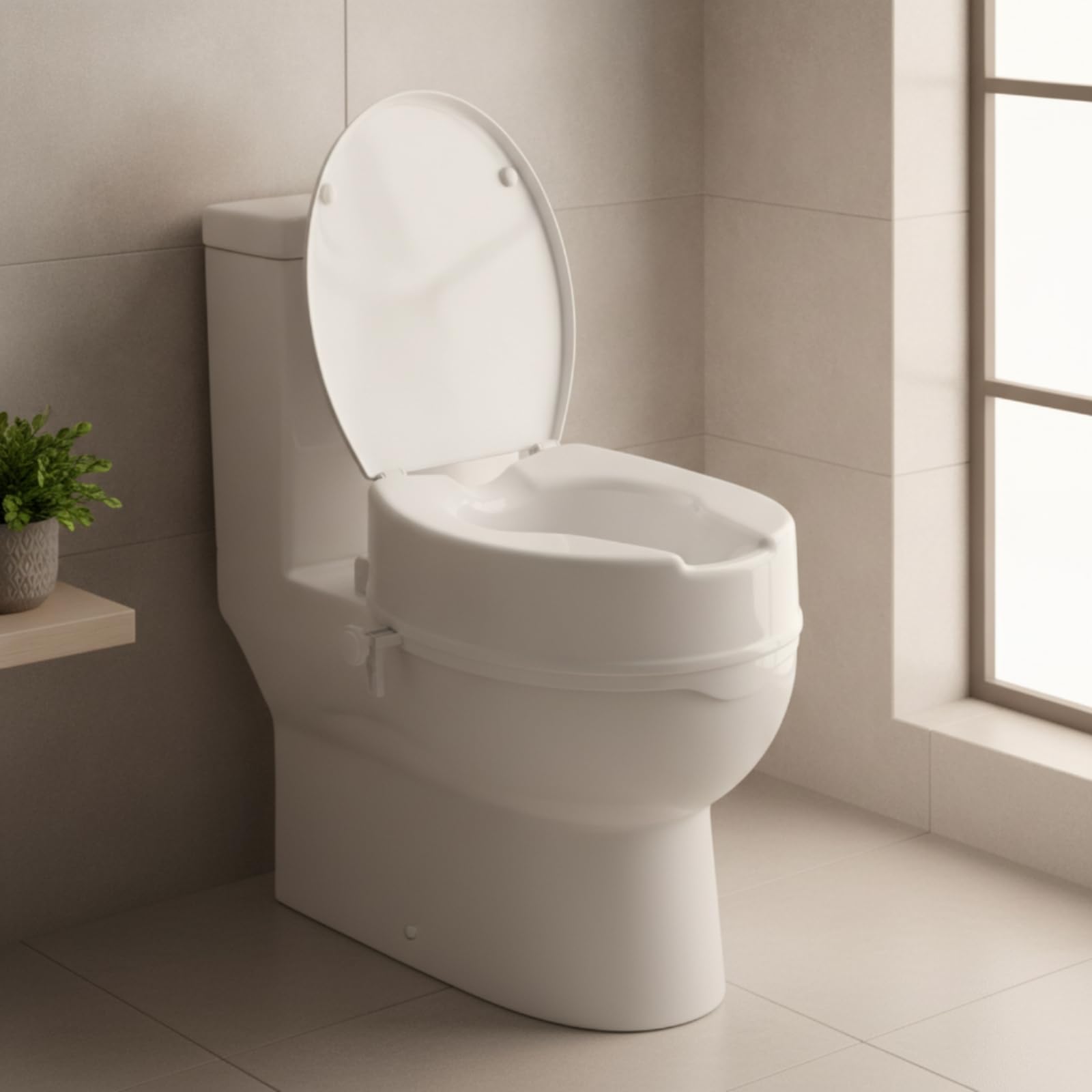 TISHITA Rialzo per WC con Coperchio Sedile Rialzato Alzawater Ausilio Seduta Materiale Plastico Robusto con Fissaggi Laterali E Pomelli Superficie Liscia Che