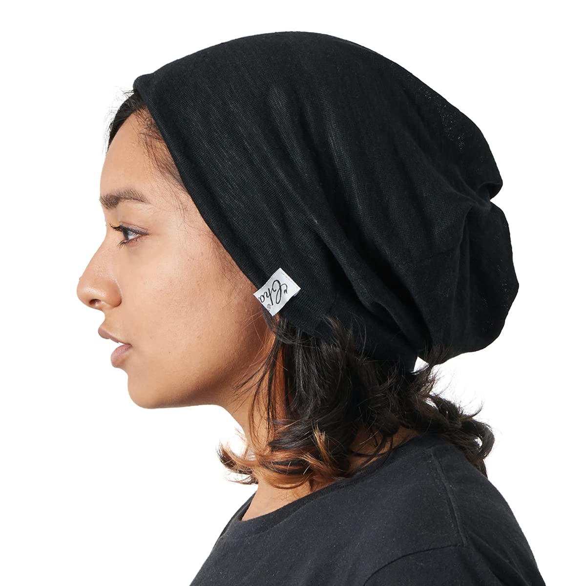 CHARM Mens Summer Linen Beanie Headband - Womens Neck Gaiter Ear Warmer Headwrap Black