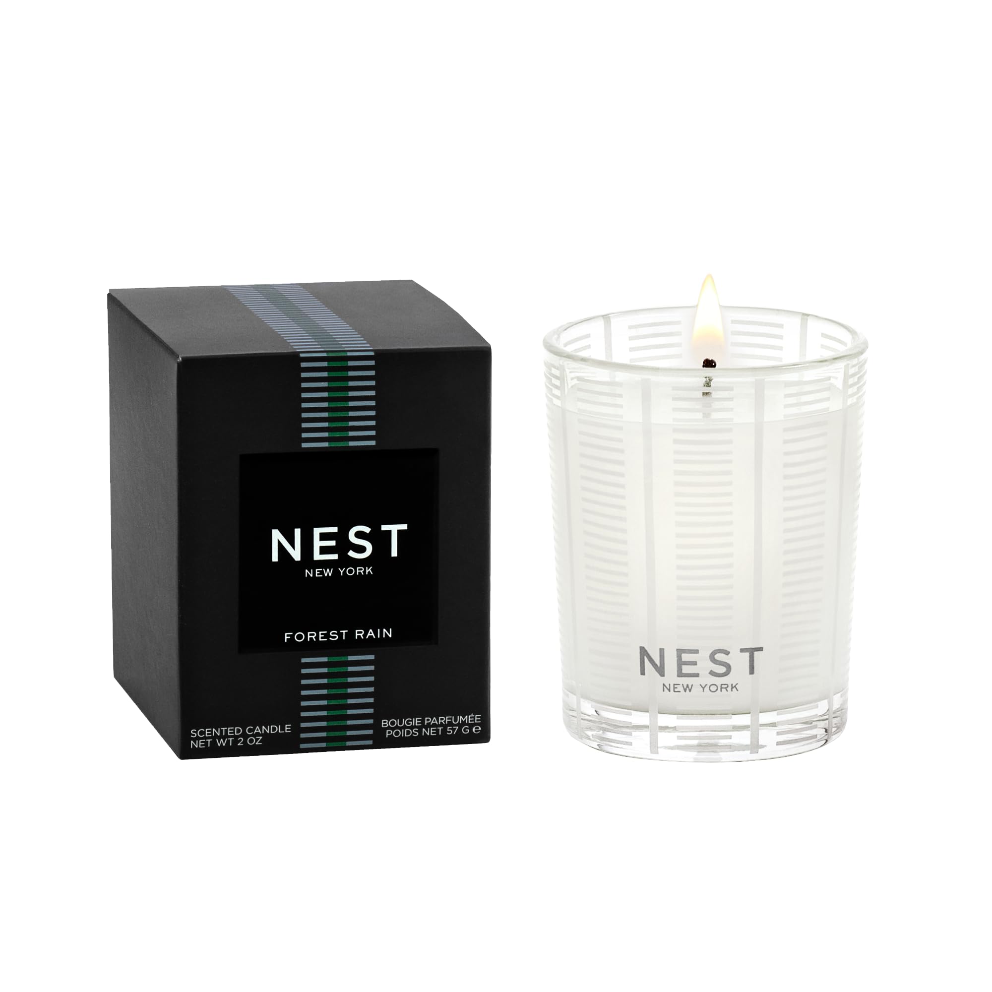 Nest New York Scented Votive Candle, Forest Rain - 2 oz - Up to 28-Hour Burn Time - Reusable Glass Vessel