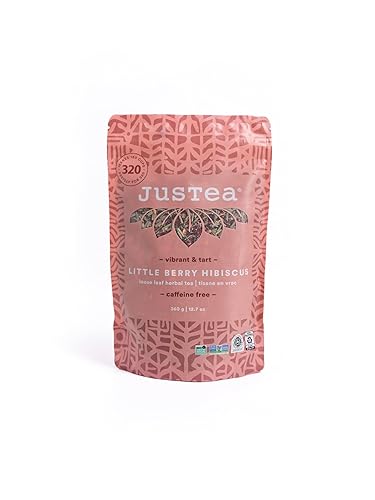 Miniatura 9 de JusTea LITTLE BERRY HIBISCUS  Té de hierbas de hojas sueltas  Lata con cuchara de té tallada a mano  Más de 40 tazas (3.2 onzas)  Sin cafeína