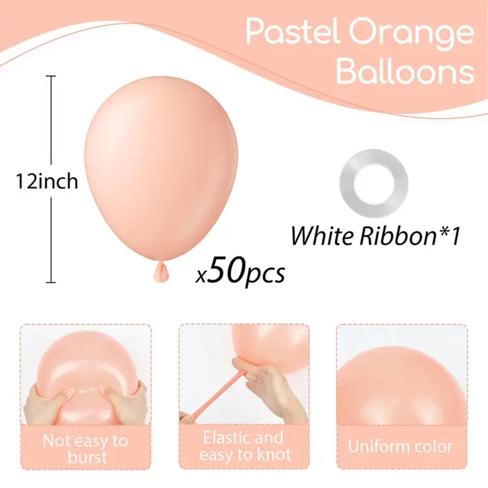 Palloncini in lattice color pesca, 30,5 cm, arancione pastello, 50 palloncini per feste per baby shower, matrimoni, feste di compleanno, decorazioni