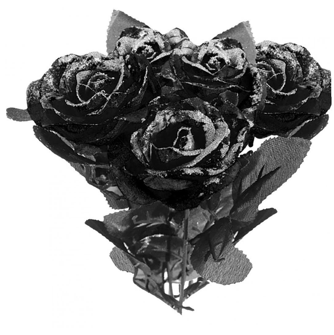 Luxylei Halloween Roses Bouquet 5pcs Artificial Black Flower Bouquet Gothic Fake Rose Flowers for Party Arrangements Centerpieces Decor