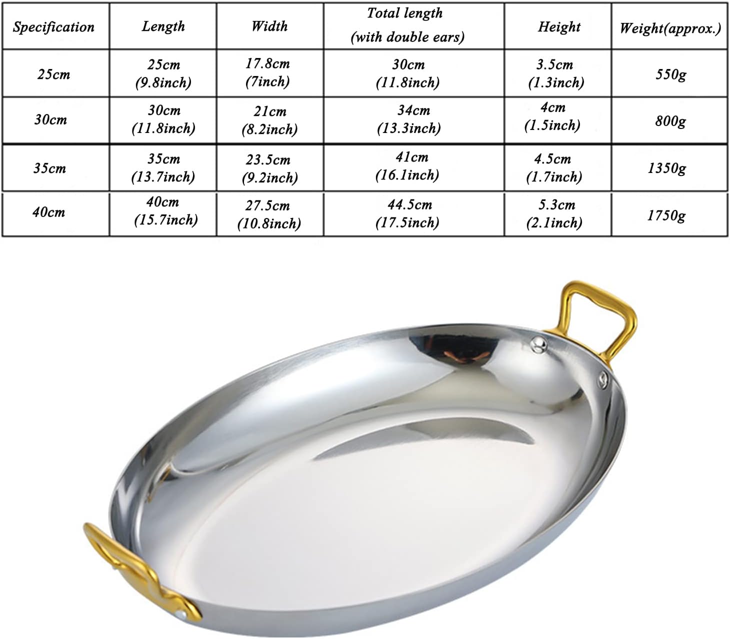 SVRITE Stainless Steel Oval Serving Platter with Double Handle 25/30/35/40cm Fish Plate Appetizer Dish Snack Plates Spanish Lobster Tray Bowl for Steaming Fish Dessert Meat Sushi (30cm,Silver)