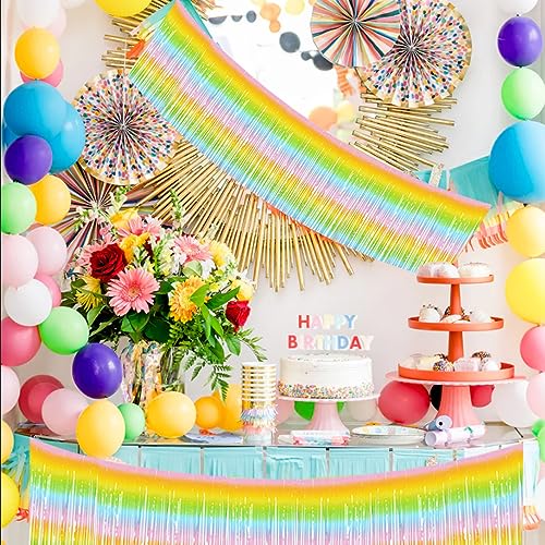 Image of BEISHIDA 3 Packs Metallic Foil Fringe Garland Light Rainbow Wall Hanging Tinsel Fringe Banners for Car Floats Bridal Shower Wedding Birthday Easter Graduation Holiday Party Decoration(30 Feet)