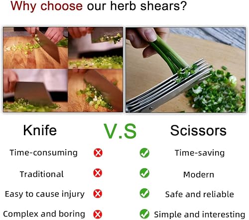 Miniatura 5 de Tijeras de hierbas de cocina de 5 cuchillas, tijeras de corte multiusos con 5 cuchillas de acero inoxidable, cubierta de seguridad y peine de
