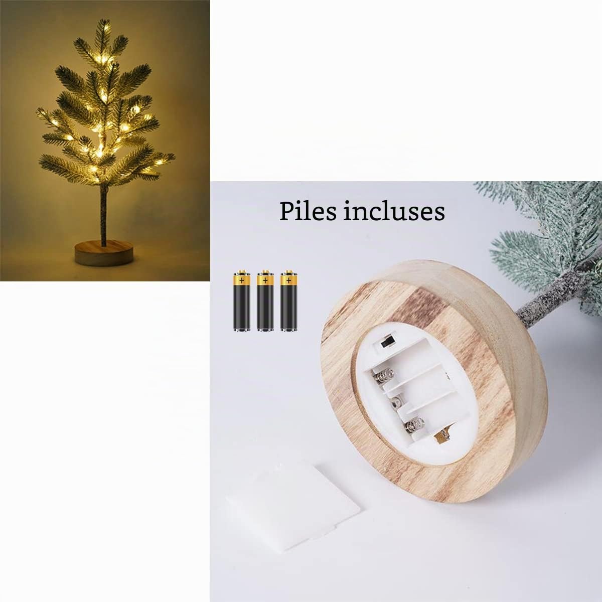 Arbre de Noël décoratif avec 50 LED, hauteur 50cm/19,68in blanc chaud éclairage d'arbre LED intérieur, pile AA pour chambre à coucher, salon, maison, fête, mariage, festival décor