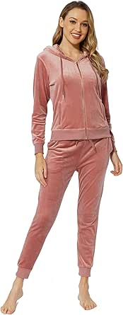 SotRong Velour Lounge Wear Sets For Women Uk Velvet Tracksuit Casual Sweatsuits Hoodie Jogger Suit 2 Piece Sports Outfit Zip Up Hoodies Sweatpants Wine Red 2XL - Activewear Trousers