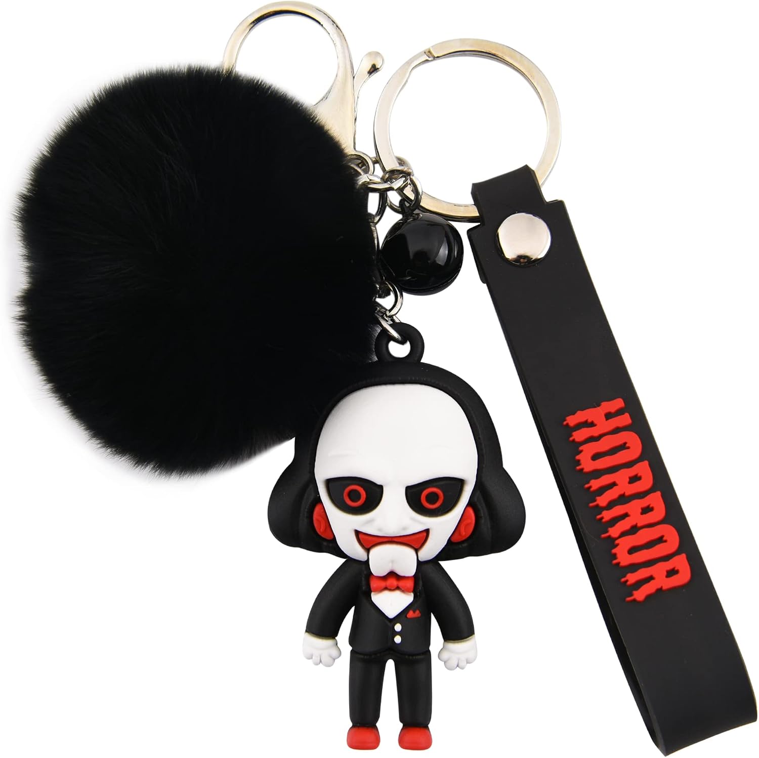 Halloween Skull Keychain Horror Movie Key Rings with Plush & Small Bell ﻿