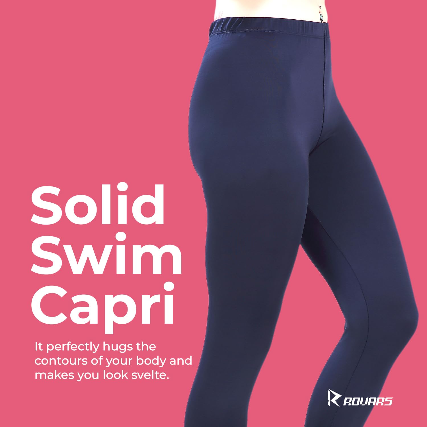 ROVARS Women Lycra Three Fourth Capri for Swimming (Navy Blue; 3XL) 1