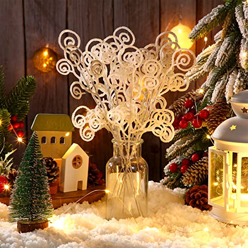 50 Pieces Christmas Tree Picks And Sprays Glitter Artificial Stem Picks Ornaments Decorative Candy Shape Curly Sticks Spray Twigs For Christmas Wedding Holiday Party Wreath Home, 12 Inch (White) #TOP3