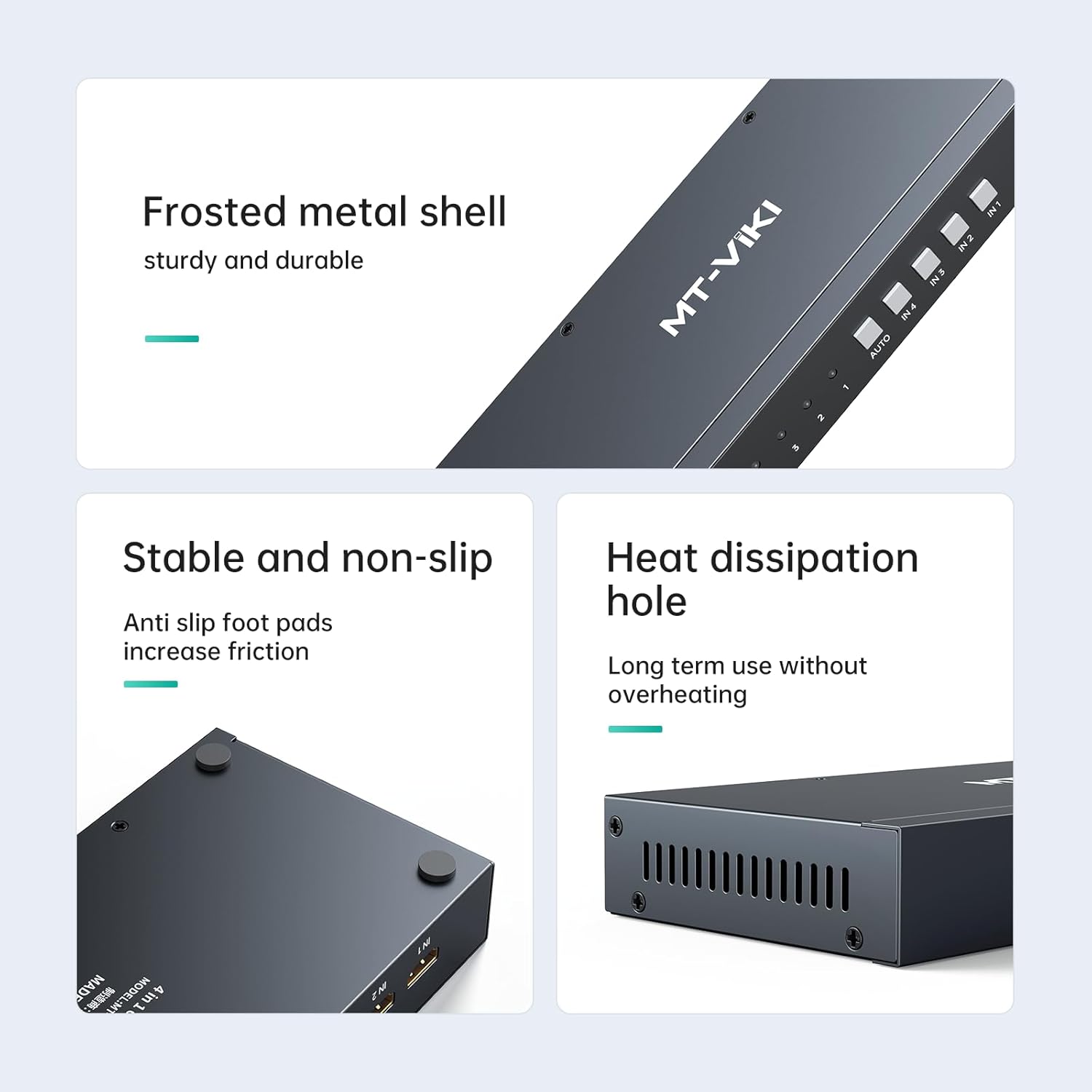 MT-VIKI 4K Seamless HDMI Switch 4 Port w/ 3.5mm AudioOutput + IR Remote, 4K@30Hz HDMI Switcher Selector 4 in 1 Out, 4:4:4, 18Gbps, RS232