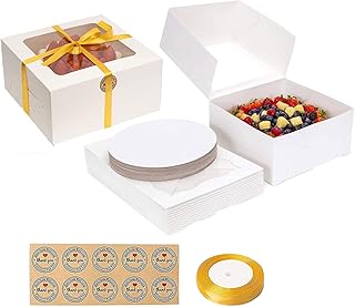 DIOZYRA 12pcs Cake Boxes 10x10x5 Inches with Window Bakery Box Square Cardboard Disposable Cake Box for Pastries, Cookies, Pie, Cupcakes