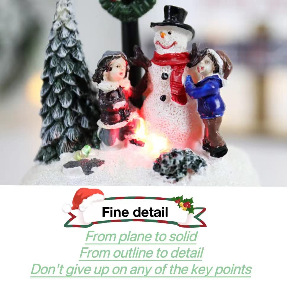 Christmas Village Set Ornaments, Resin LED Warm Light Tree Figurines, Mini Snowman House Gift Set, Collectible Building (B) - Image 6