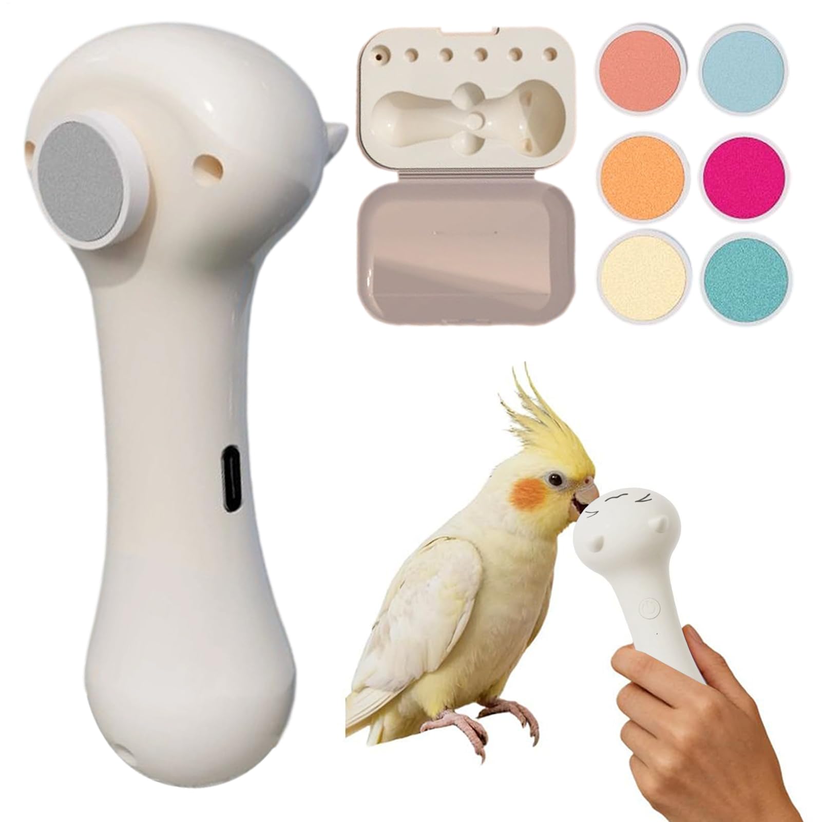 Générique Pet Nail Grinder, 10.8x4.2x3cm ABS, PC Claw Cutter with 6 Replacement Heads and Type-C Charging for Dog, Cat, Parrot, Cockatiel, Conure, Parakeet