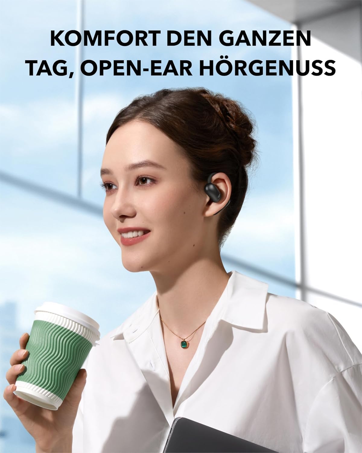 soundcore AeroFit 2 by Anker, Open-Ear Kopfhörer, KI-Übersetzung, anpassbare Ohrbügel, Fester Halt, tiefer Bass, Hi-Res Audio, 42h Spielzeit, Bluetooth 5.4, kabellos Laden, IP55(Generalüberholt)