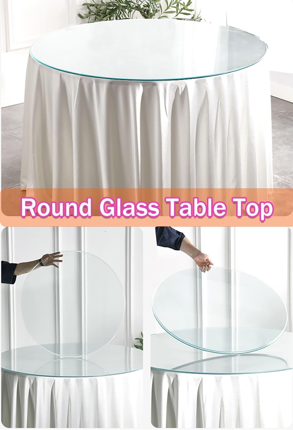 Round Table Top 24 Inch, Tempered Clear Glass Tabletop with 1/4" Thick Beveled Edge, 15 18 20 28 Inch Replacement Glass Table Top for Dining, Coffee, Office, Patio(16inch/42cm)