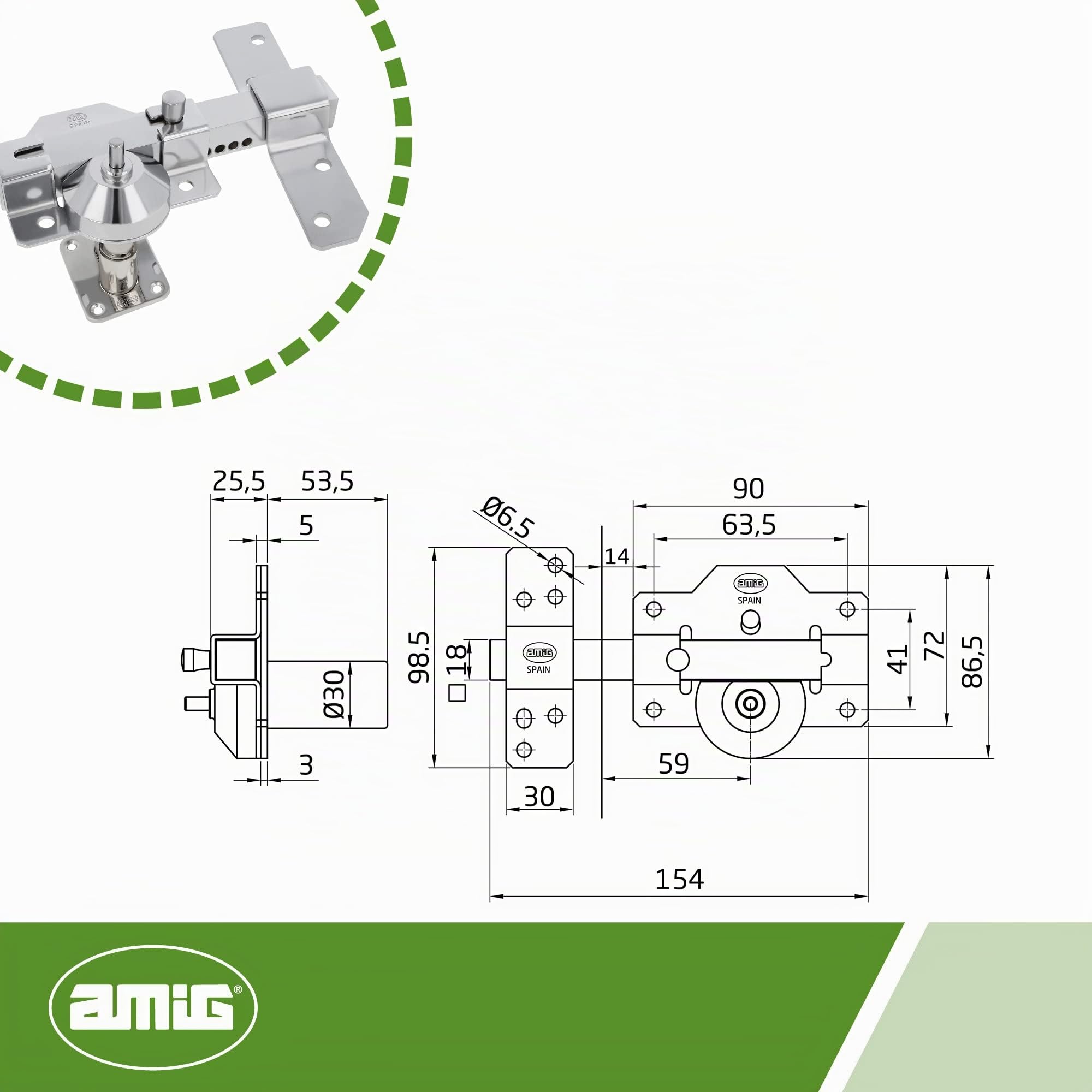 Amig - Pack de Seguridad Cerrojo de Acero y Cilindro de Latón Igualado para Puertas de Madera - Mod. 1PLUS - ø 62 mm (31-31) - Aumenta la Seguridad de tu Hogar - Acero Plateado