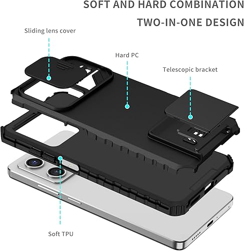 Miniatura 7 de CCSmall Funda para Xiaomi Redmi Note 12 Pro 5G con cubierta de cámara deslizante, protección militar contra caídas Funda trasera dura y borde suave