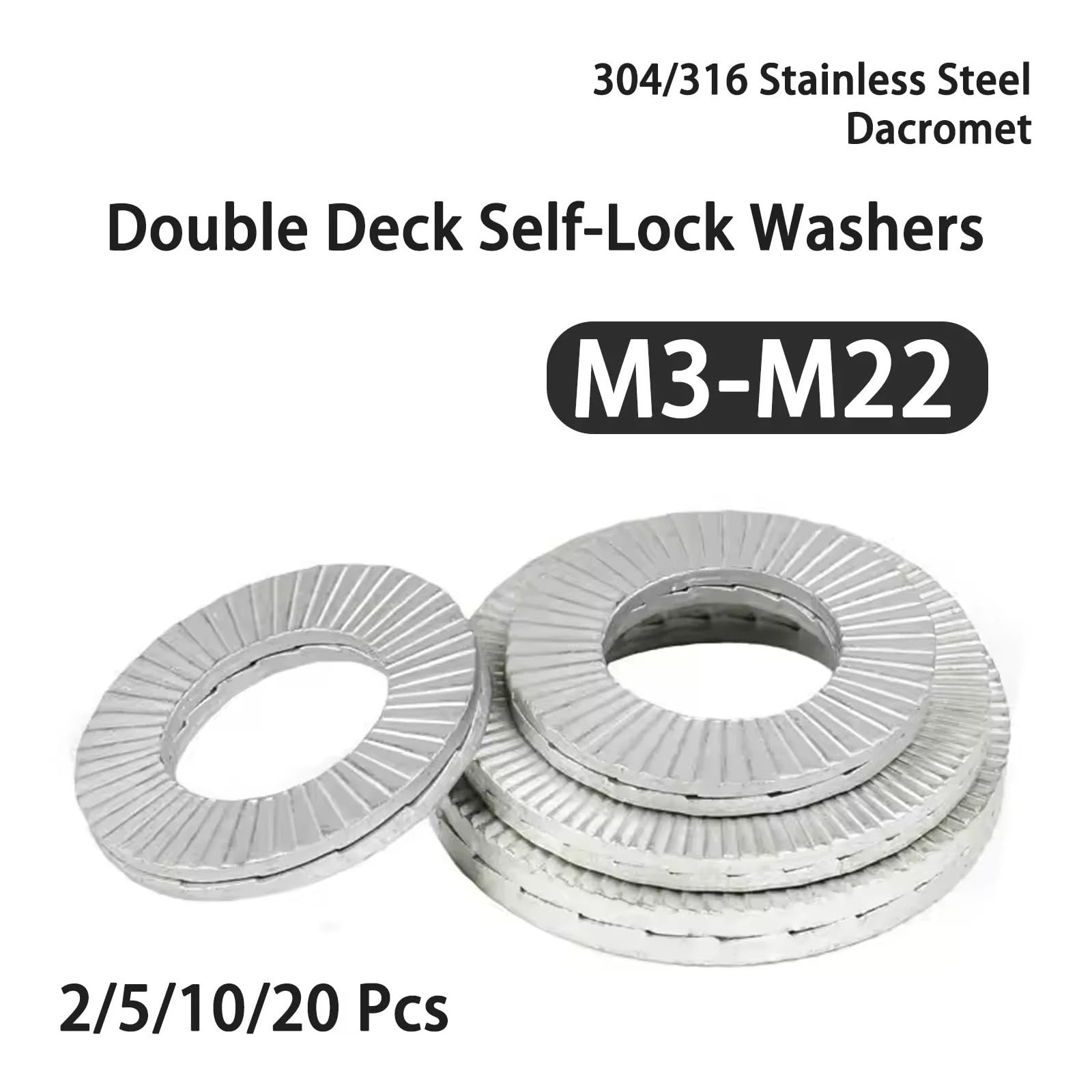 Rondelle plate Rondelles autobloquantes à Double pont en acier inoxydable 316/304, 2 à 20 pièces(316 S Steel,M12 x 10Pcs)