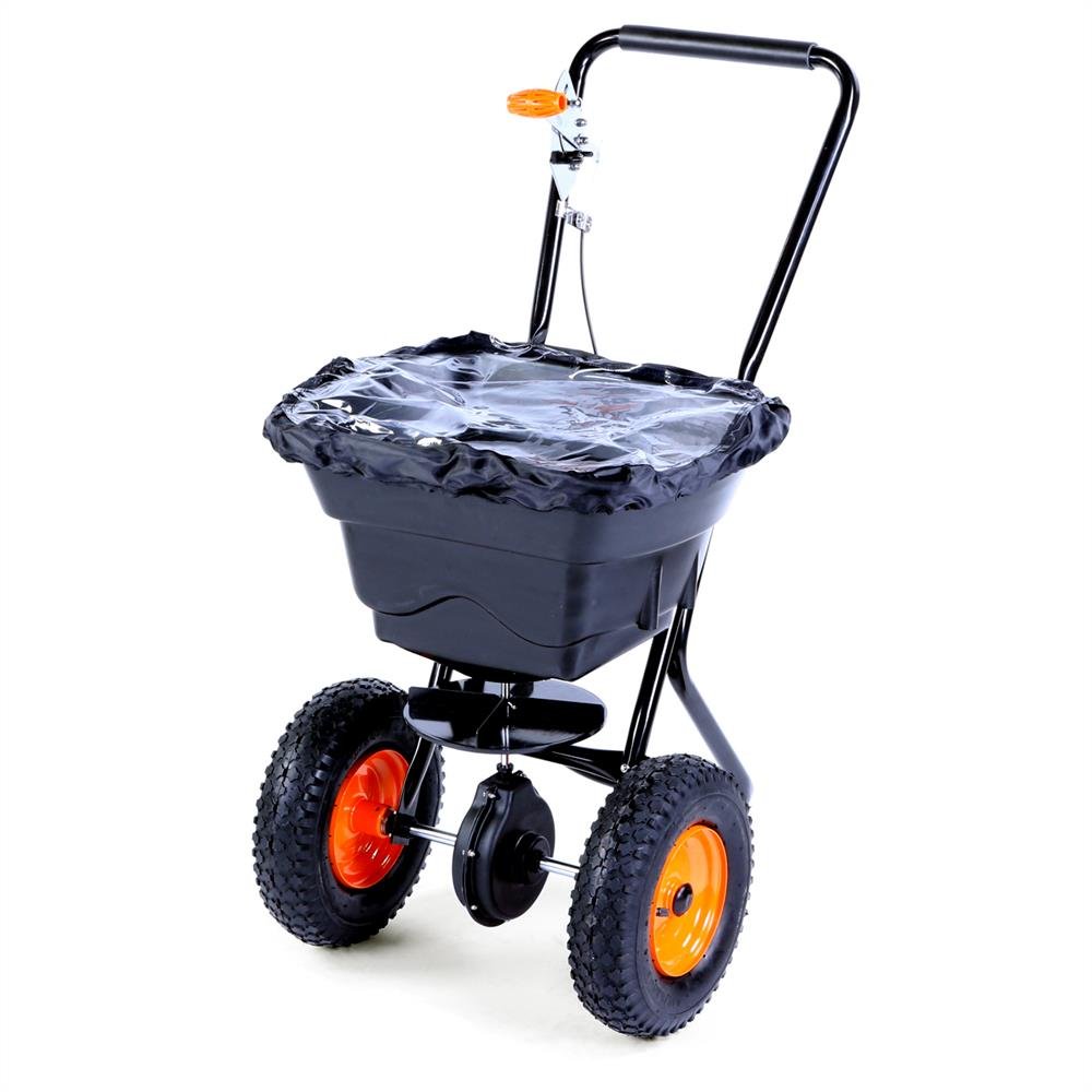 Esparcidor de sal, esparcidor FUXTEC FX-GS36 para abono, sal, semillas, grava, arena (volumen 45 l) velocidad de esparcimiento ajustable