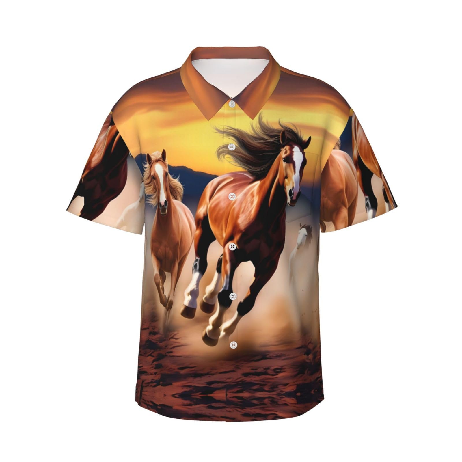Melbrakin Running Horses Hawaiian Shirt Beach Holiday Casual Cuban Shirts