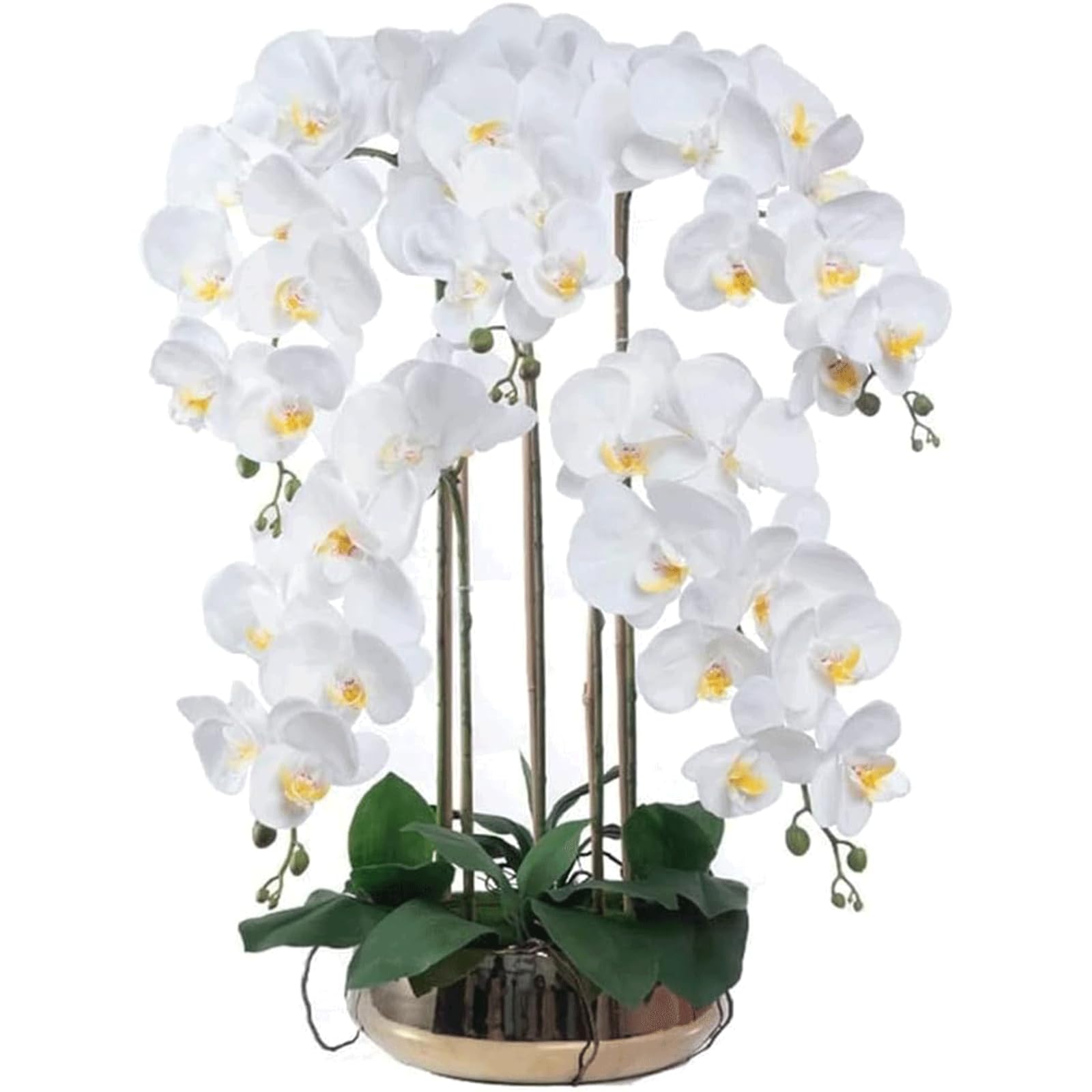 DFGHNBVC White Fake Flowers Artificial Flowers Orchid Flower Arrangement Realistic Elegant Dining Room Office Home Decoration,White A