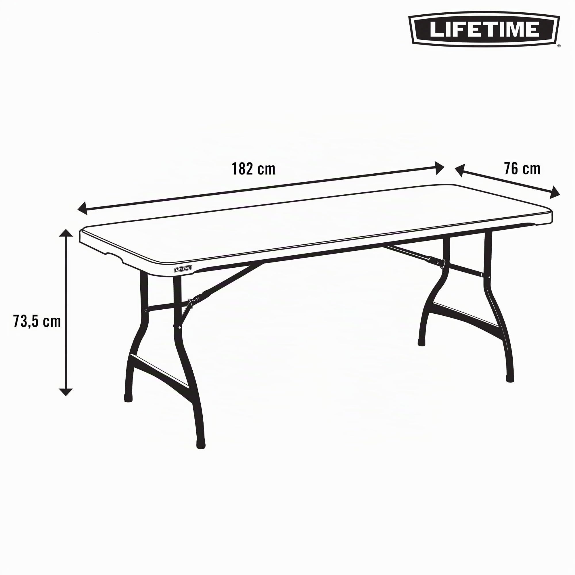 LIFETIME Mesa plegable rectangular ultrarresistente negra, Mesa exterior e interior para jardín, terraza, eventos y catering, Medidas 182x76cm, altura 73,5cm, Mesas plegables grandes (92119)