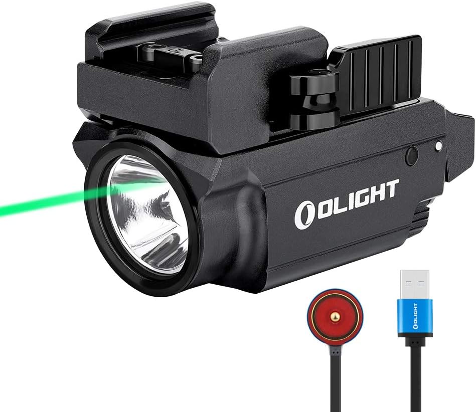 OLIGHT Baldr Mini 600 Lumens Magnetic USB Rechargeable Ultra Compact Weaponlight with Adjustable Rail, White Light with Green Beam Combo Tactical Flashlight, Built-in Battery