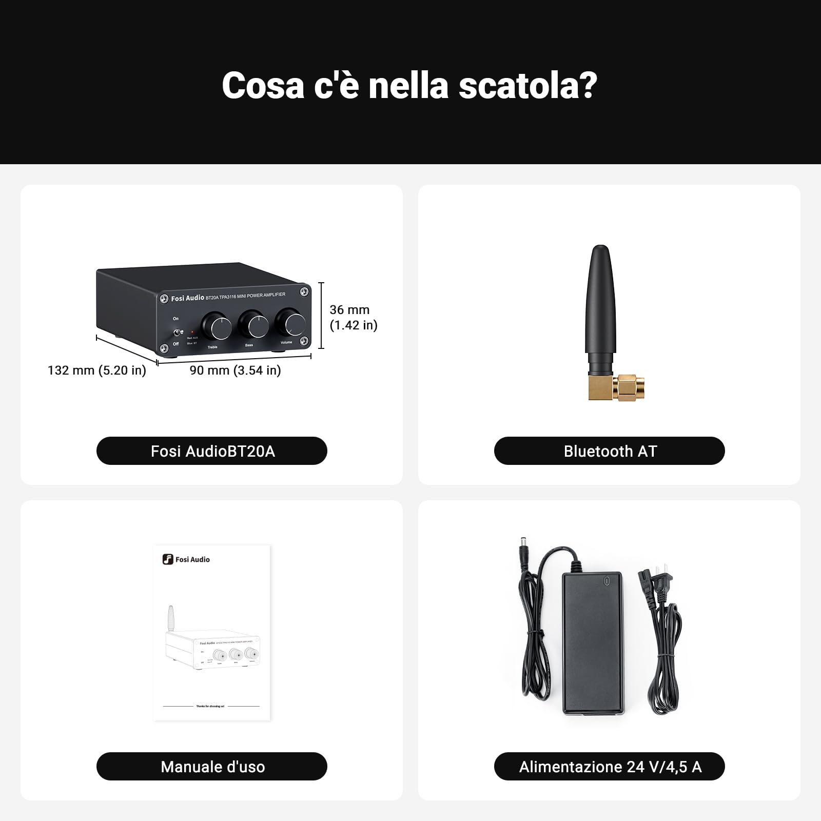 Fosi Audio BT20A Amplificatore Bluetooth 5.0, TPA3116 100Wx2 HiFi Stereo, Mini Amplificatore Classe D 2.0 Canali per Altoparlanti Passivi