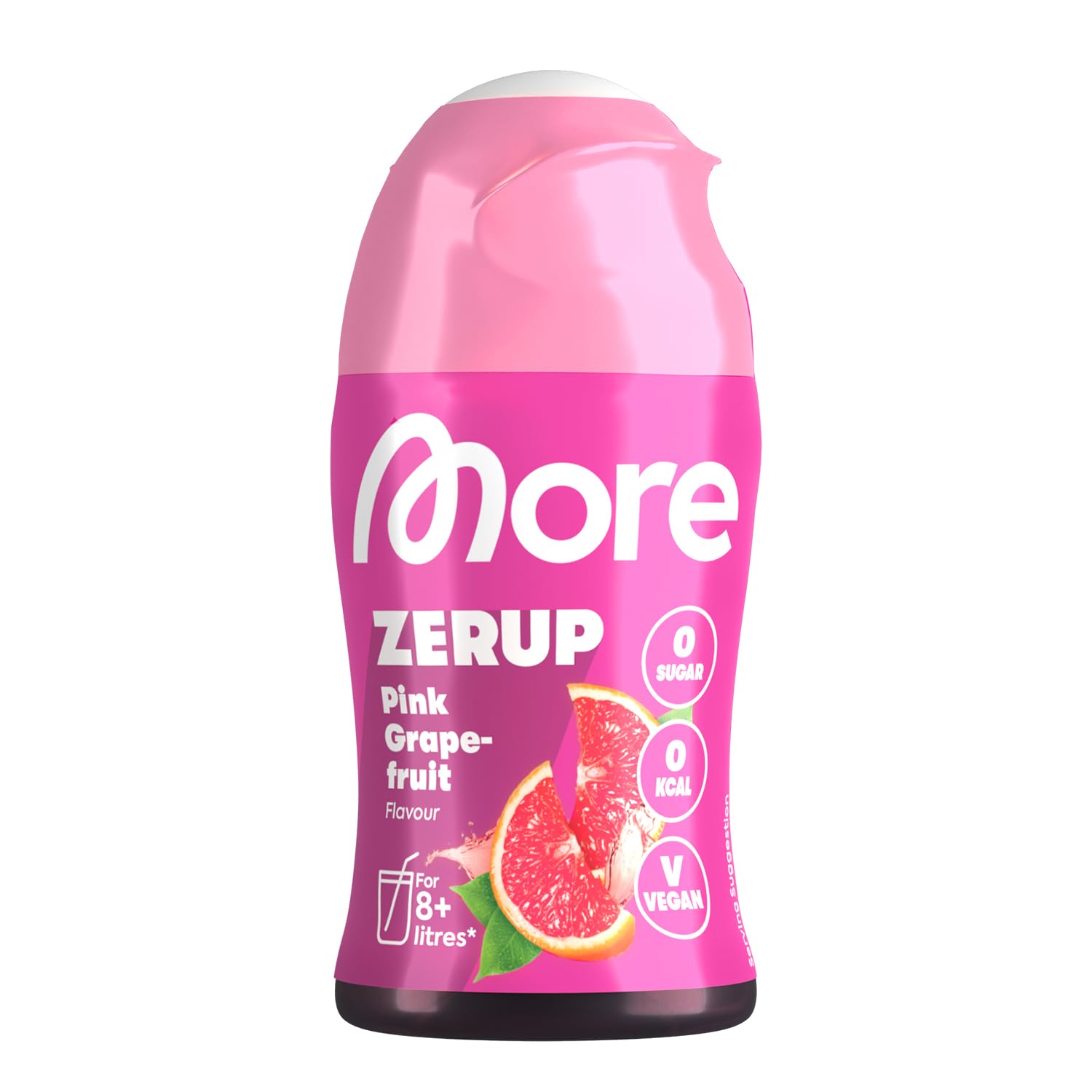 MORE Zerup, Pink Grapefruit, 65 ml, für bis zu 8 l Fertiggetränk, zuckerfreier Sirup mit u.a. echten Fruchtextrakten, vegan, zero Kalorien - made in Germany