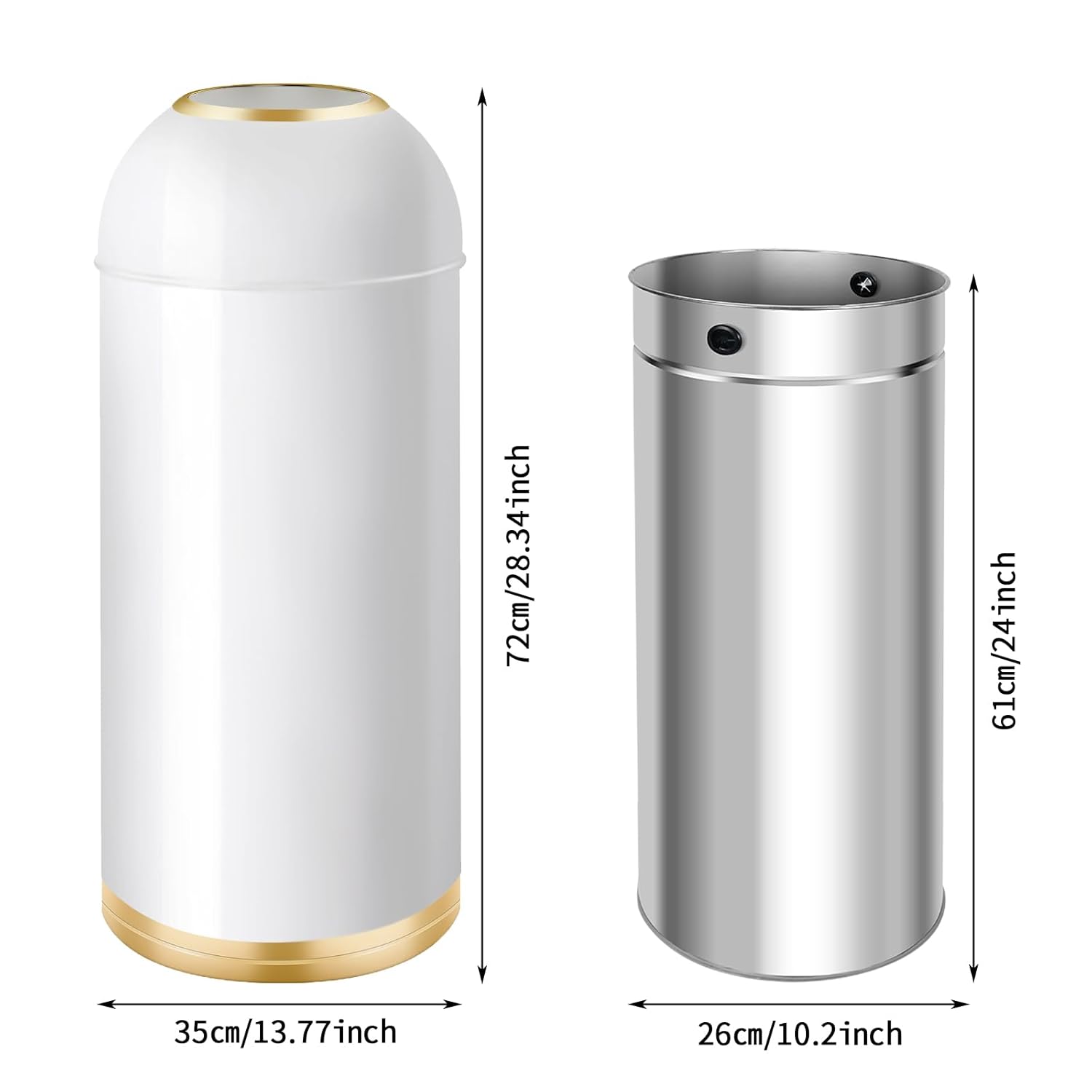 35L/9 Gallon Black Gold Stainless Steel Commercial/Kitchen Trash Can, Round Open Top Waste Bin Garbage Bin for Home Office Restaurant (White Gold, 9gallon)