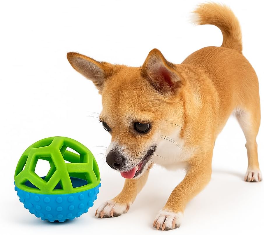 Interactive Toys for Puppies and Small Dogs - Rubber Ball with Rattle and Bone Stuffed Toy - Rubber Toys for Food, Food or Snacks, Dog Teethers - Pack 2 Toys 4
