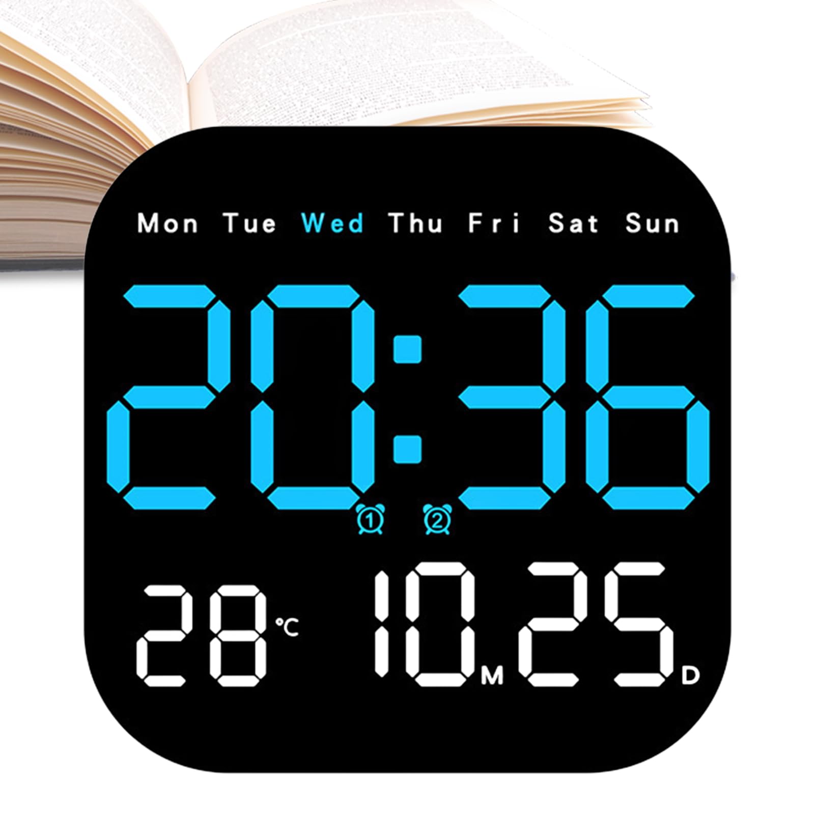 Orologio digitale con datario da appendere, display temporaneo, sveglia