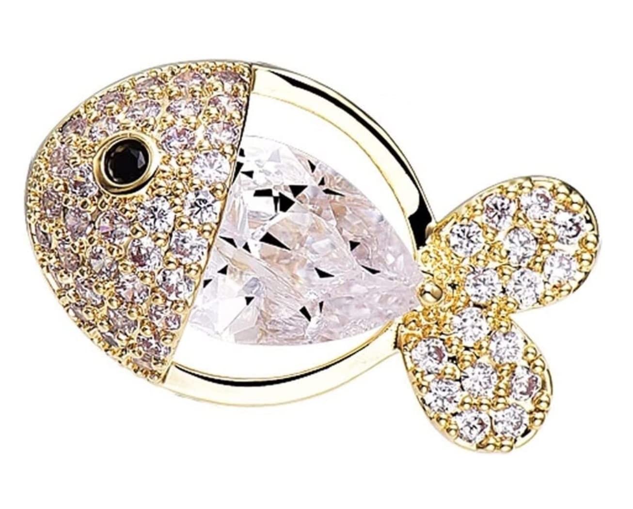 KYUSAR Brosche Broschen Fisch Form Brosche Mode Tier Brosche Pin Nette Brosche Luxus Dekorative Kleidung Schnalle Frauen Schmuck Party Broschen FüR Kleidung (Blue : Gold, Size : 2 * 1.2cm)