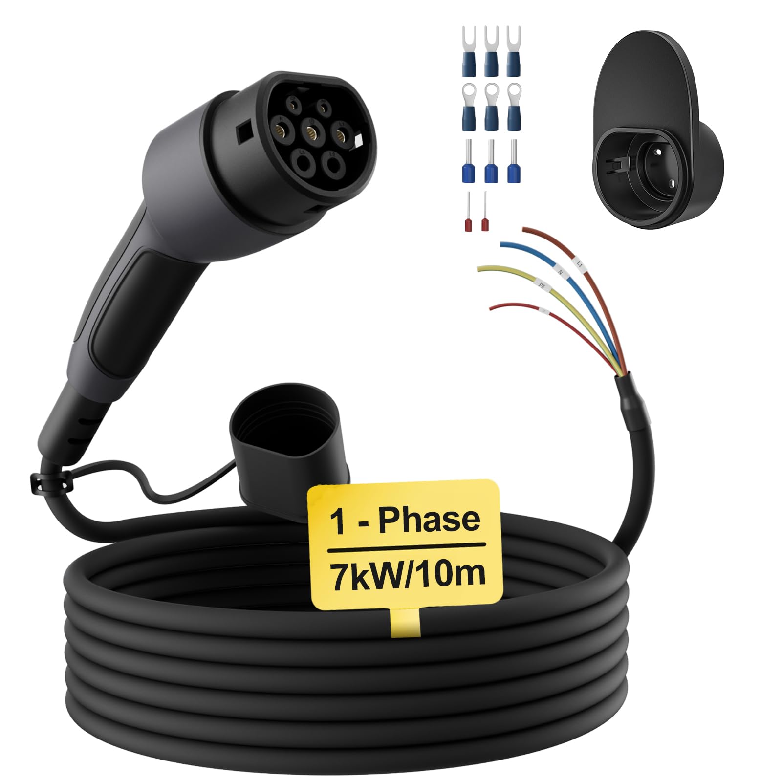 dé Câble de Recharge Type 2 extrémité Ouverte 7kW [1-Phase| 10m| 32A] pour Wallbox/Câble de Remplacement pour Station de Recharge