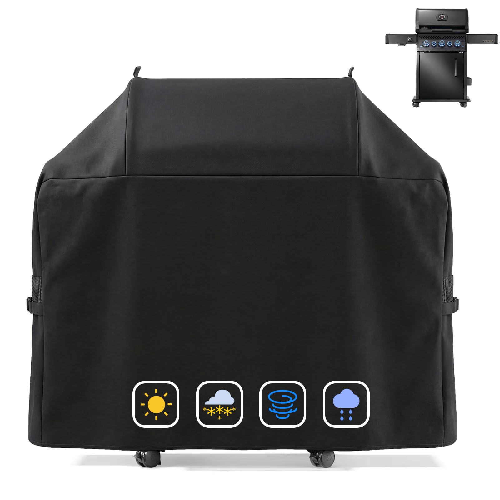 Copertura per barbecue 600D adatta per Napoleon Rogue 425/525 61427/61527, 155 x 64 x 125 cm, copertura di ricambio impermeabile e resistente ai raggi UV, antistrappo, per esterni, colore nero