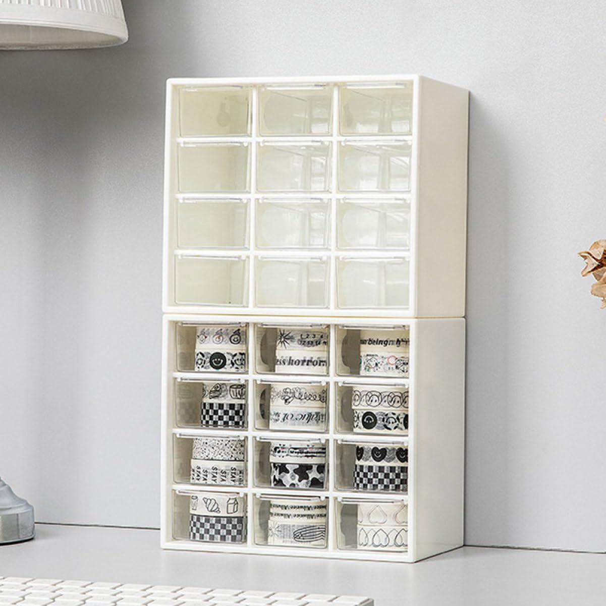 LIFKOME Organizzatore da Scrivania Cassetti in Plastica Bianco per Ufficio e Casa, Contenitore Portaoggetti Mini Ampia Capacità