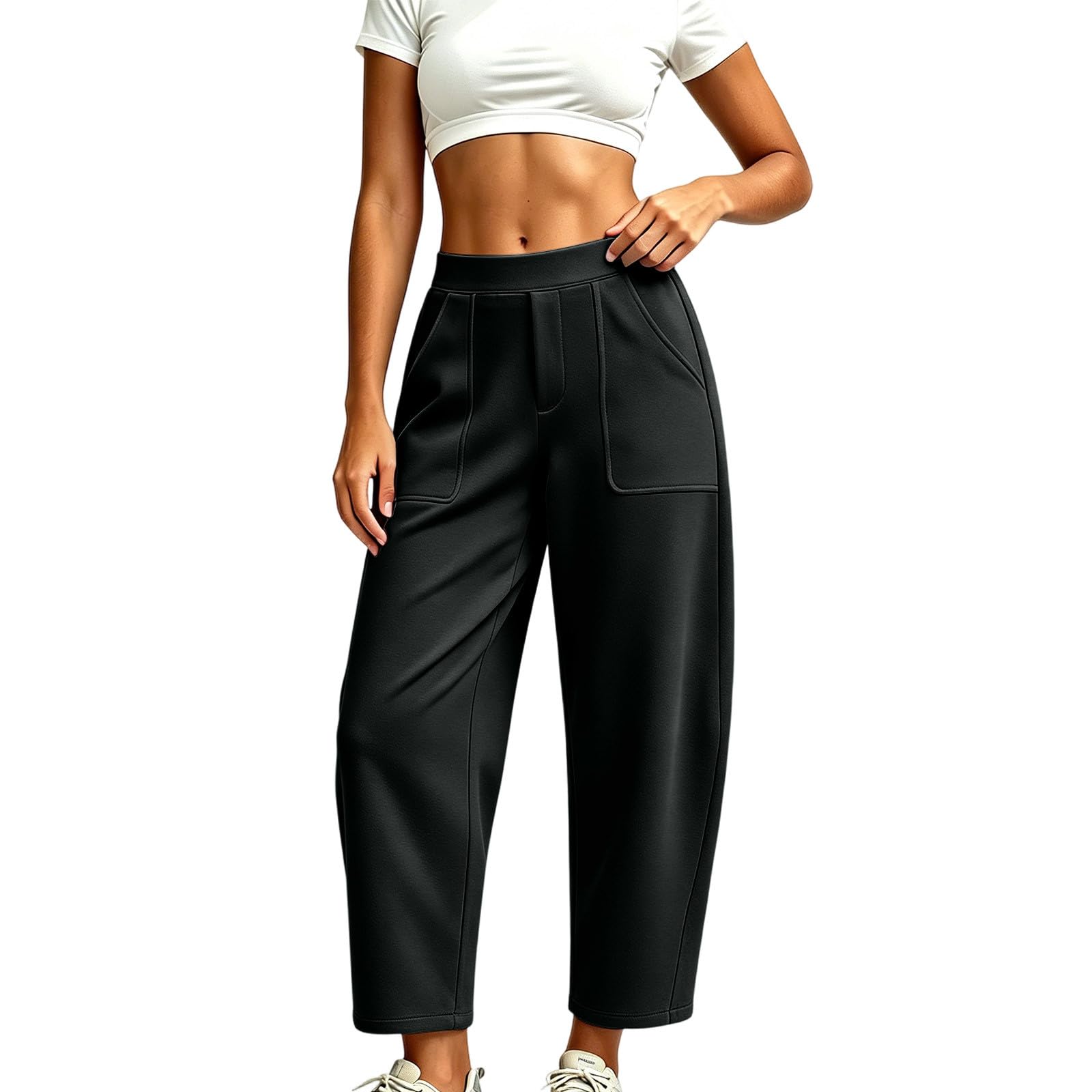Generico Pantaloni Tuta Donna Pantaloni Baggy con Tasche Morbidi e Comodi Pantalone Jogger in Cotone Larghi e Leggeri Pant Lunghi Tinta Unita Pantalone Sportivi con Coulisse per Yoga e Fitness