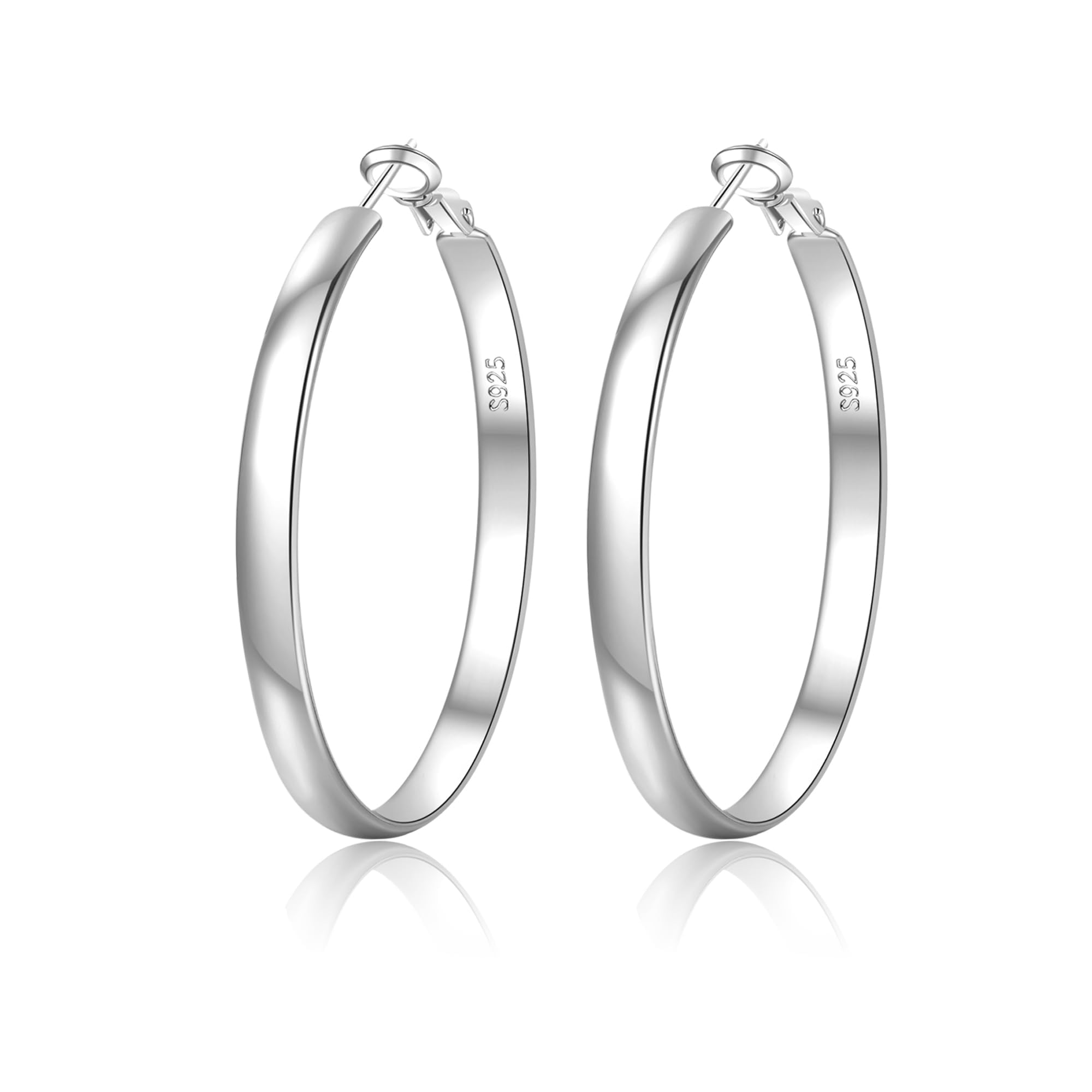 EXGOX Creolen Silber 925 für Damen 5mm Breite Groß Hypoallergene 14K Vergoldete Ohrringe Gold 30/40/50/60/70mm