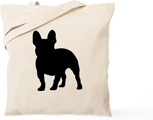 CafePress Bolso de compras de lona beige natural reutilizable de la silueta del bulldog francés