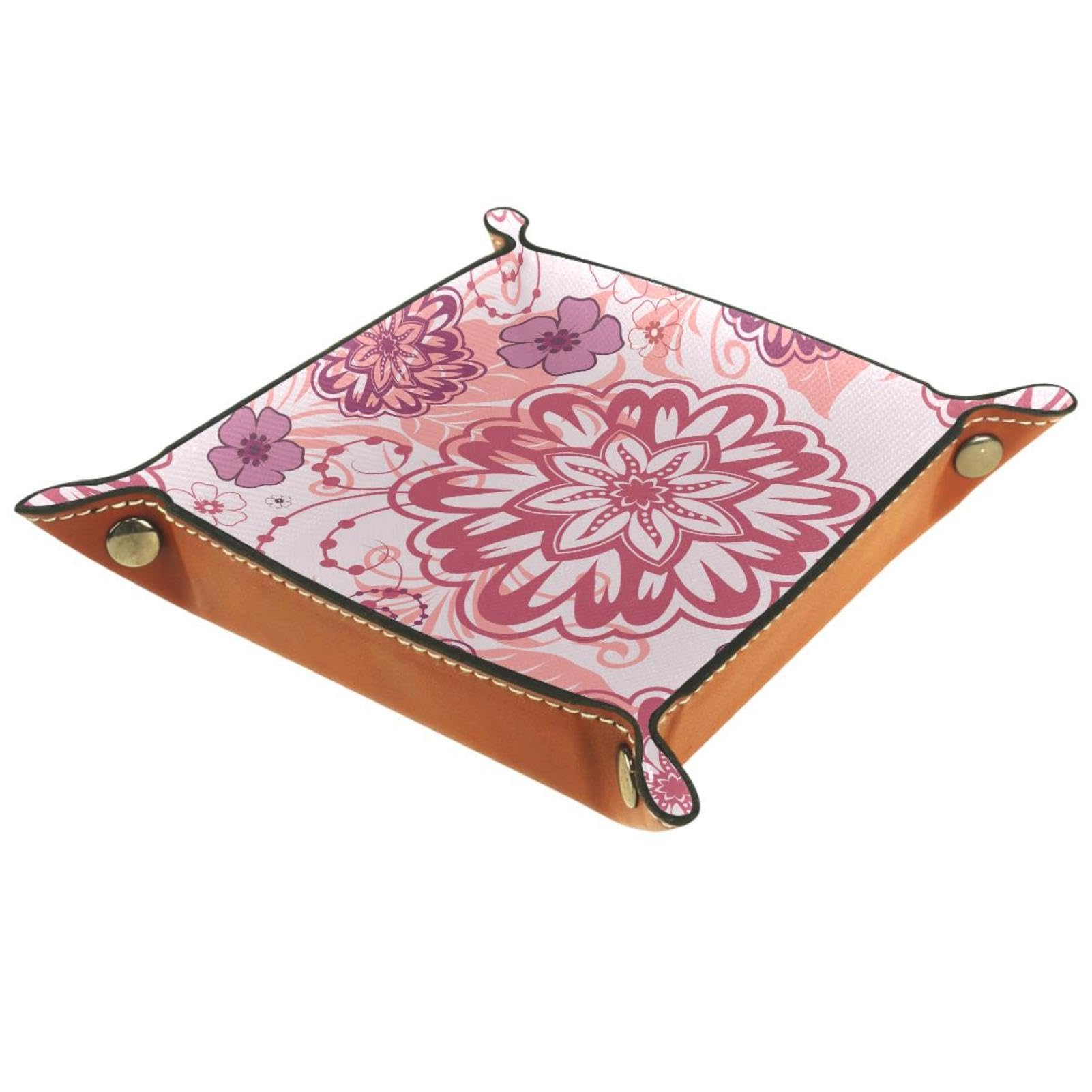 Abstract Flower Leather Square Jewelry Trays Key Coin Candy Storage Box Rolling Dice Games Tray Folding