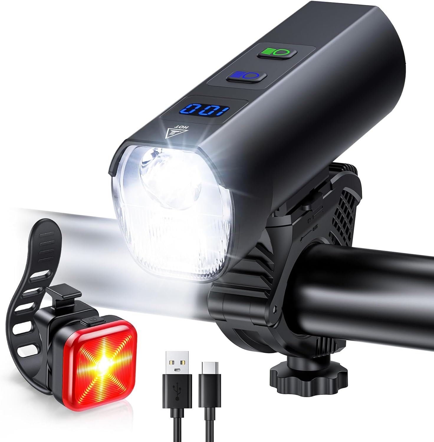 2026 New Bike Lights for Night Riding, 5000mAH Rechargeable Bicycle Lights Front and Rear, 11+5 Modes Bike Headlight & Tail Light Set, Super Bright Bike Front Lights, High Beam+Low Beam, Waterproof