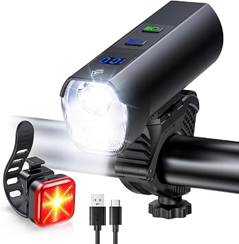 2026 New Bike Lights for Night Riding, 5000mAH Rechargeable Bicycle Lights Front and Rear, 11+5 Modes Bike Headlight & Tail Light Set, Super Bright Bike Front Lights, High Beam+Low Beam, Waterproof