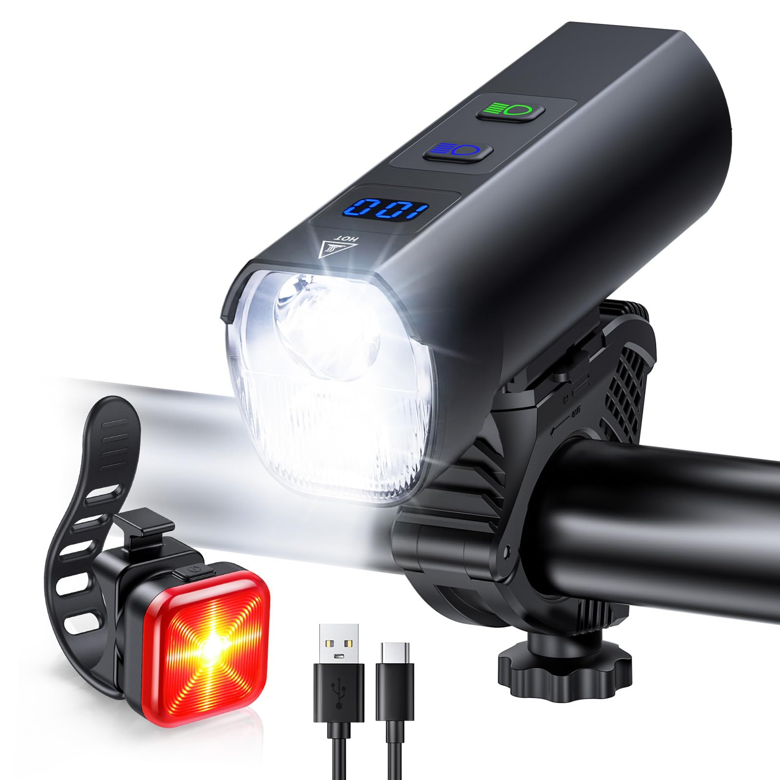 2026 New Bike Lights for Night Riding, 5000mAH Rechargeable Bicycle Lights Front and Rear, 11+5 Modes Bike Headlight & Tail Light Set, Super Bright Bike Front Lights, High Beam+Low Beam, Waterproof