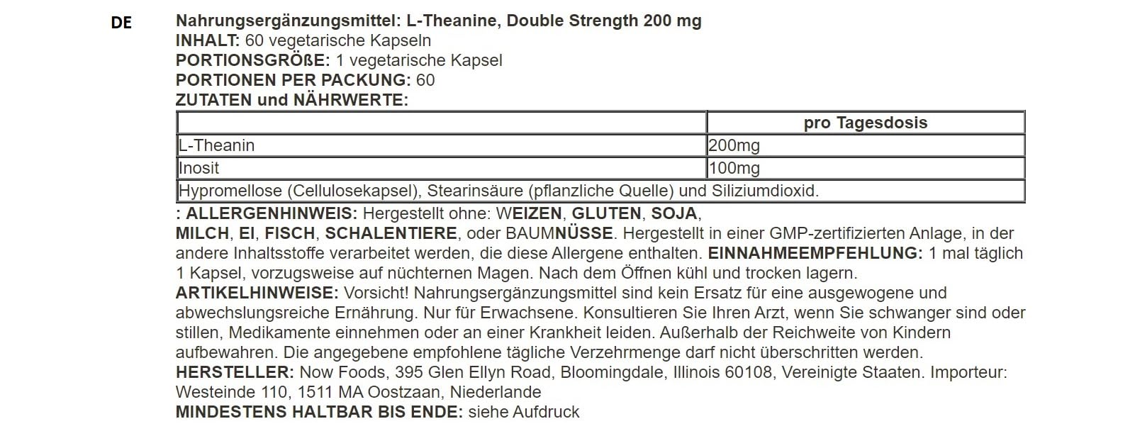 NOW Foods L-Theanine 200mg