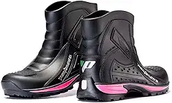 Bota De Pvc Cano Curto Feminina Impermeável Preta Com Rosa Pantaneiro Borracha Motociclista Moto (39/40)