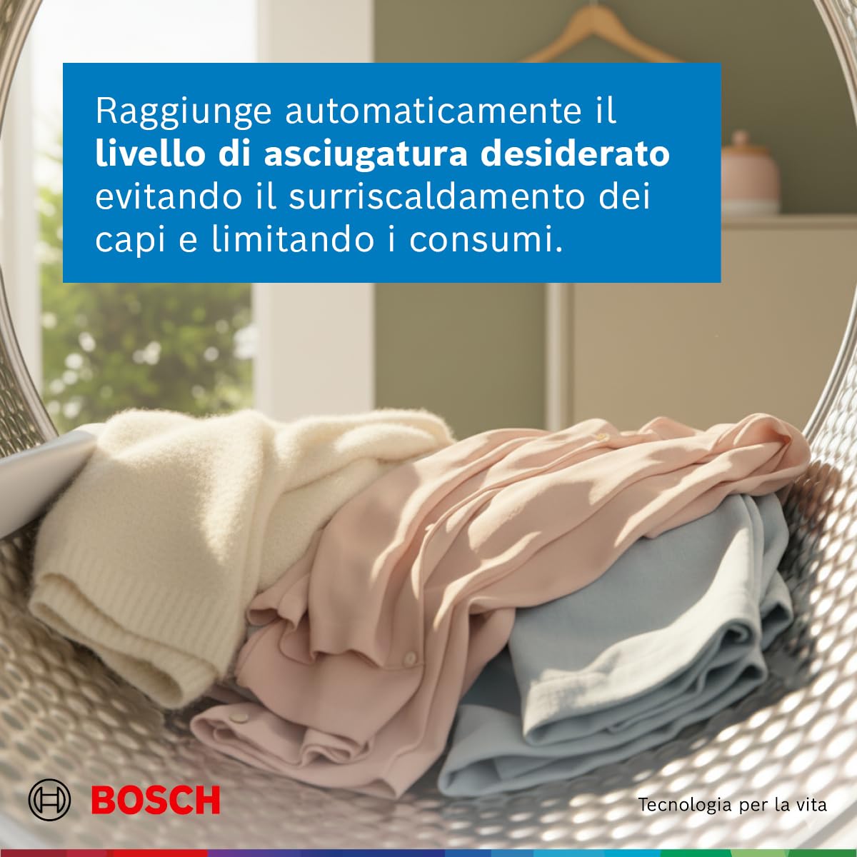 Bosch WQG245D0IT Serie 6 Asciugatrice smart a pompa di calore, 9 kg, Classe energetica C, Condensatore autopulente, Cestello per capi in lana, Sensori di asciugatura intelligenti, Bianco, 60 Cm