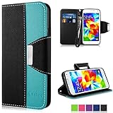 VAKOO Flip Cover PU Leather Wallet Case for Samsung Galaxy S5 (Black-Blue)