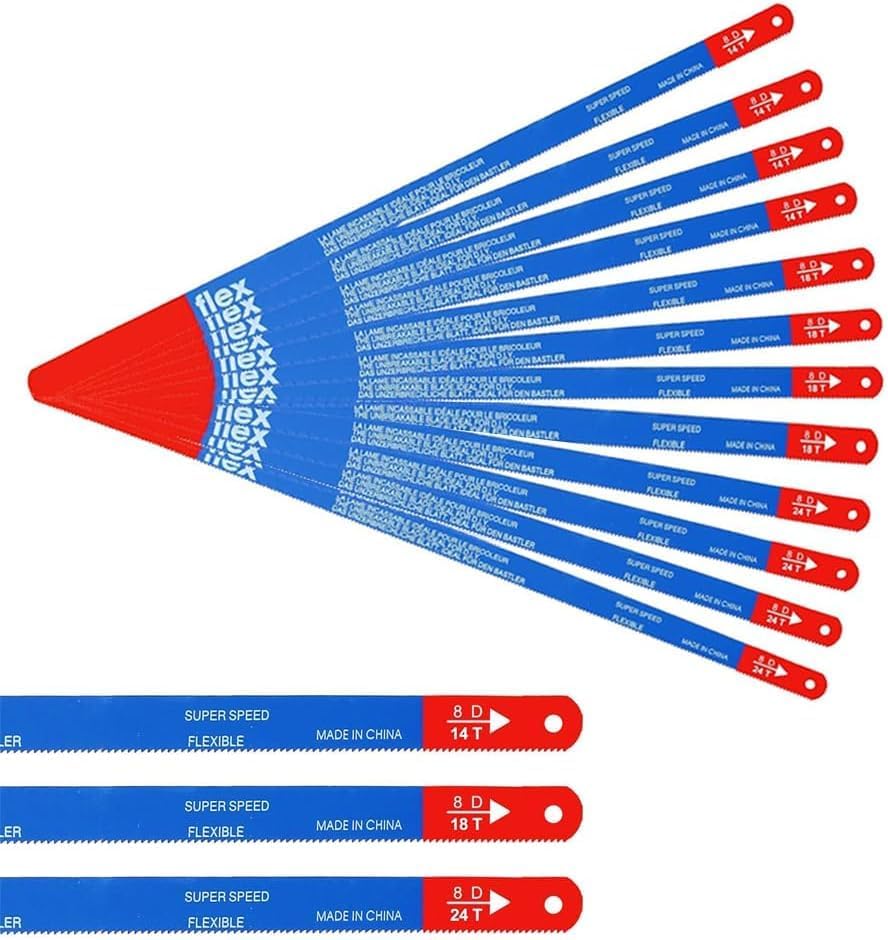 12 Pcs Bi-Metal Hacksaw Blades - 14/18/24 TPI Replacement Blades for Metal Wood, and Plastic Cutting (300mm)