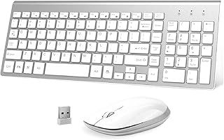 Wireless Keyboard and Mouse - FENIFOX USB Slim 2.4G Wireless Keyboard Mouse Combo Full-Size Ergonomic Compact with Number Pad for Laptop PC Computer Windows mac- Silver White